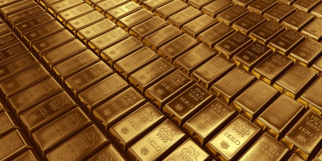 3d rendering of gold bullions.