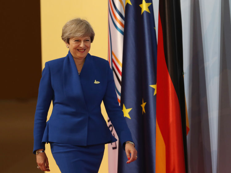 Theresa May arrives at the start of the G20 summit